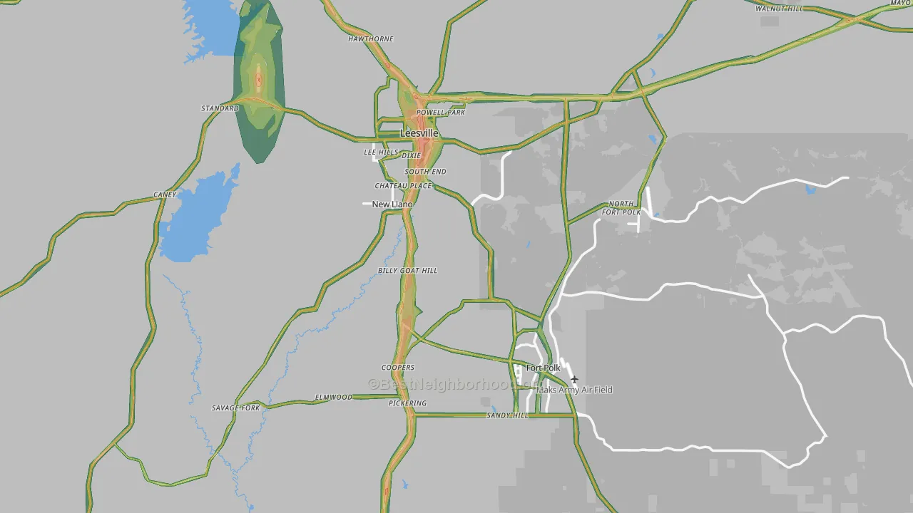 Vernon Parish, LA Map of Noise Levels in Vernon Parish