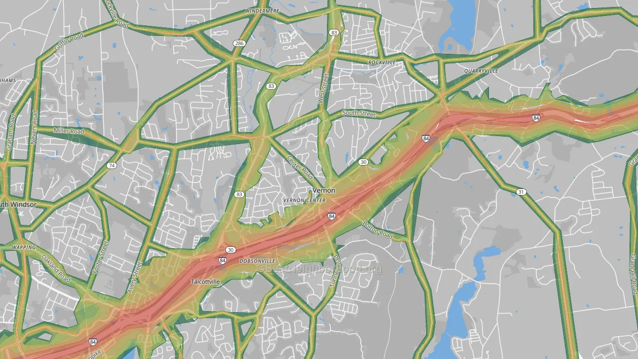 Vernon-Rockville, CT Map of Noise Levels in Vernon-Rockville