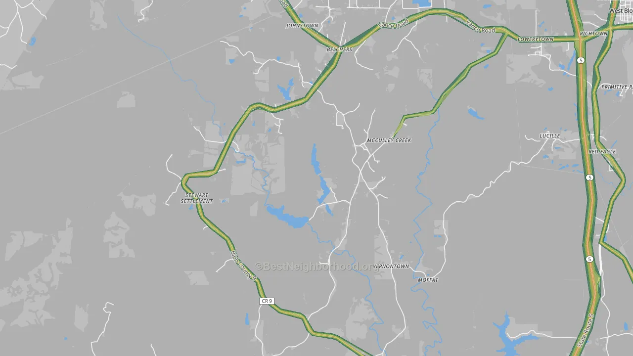 Vernontown, AL Map of Noise Levels in Vernontown