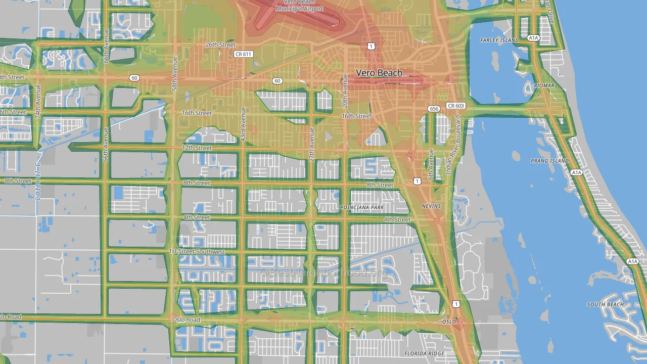 Vero Beach South, FL Map of Noise Levels in Vero Beach South