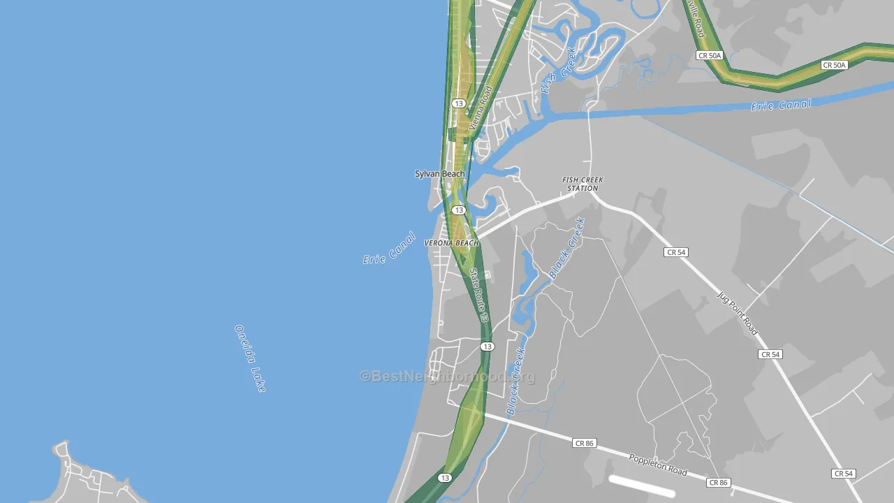 Verona Beach, NY Map of Noise Levels in Verona Beach