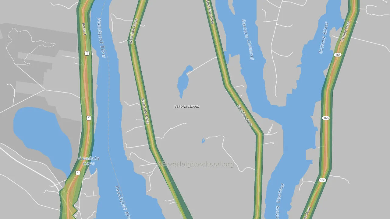 Verona Island, ME Map of Noise Levels in Verona Island