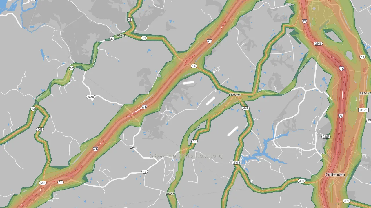 Verona, KY Map of Noise Levels in Verona