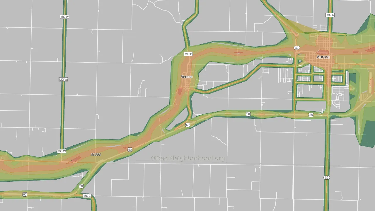 Verona, MO Map of Noise Levels in Verona