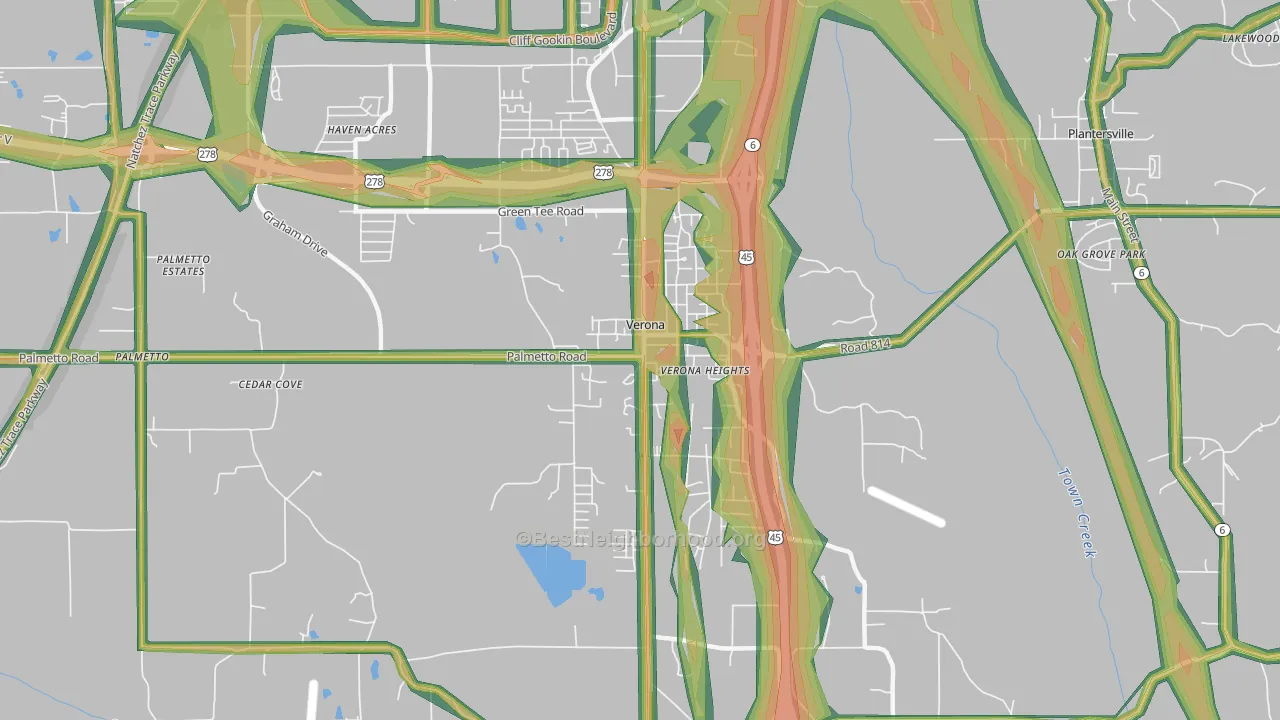 Verona, MS Map of Noise Levels in Verona