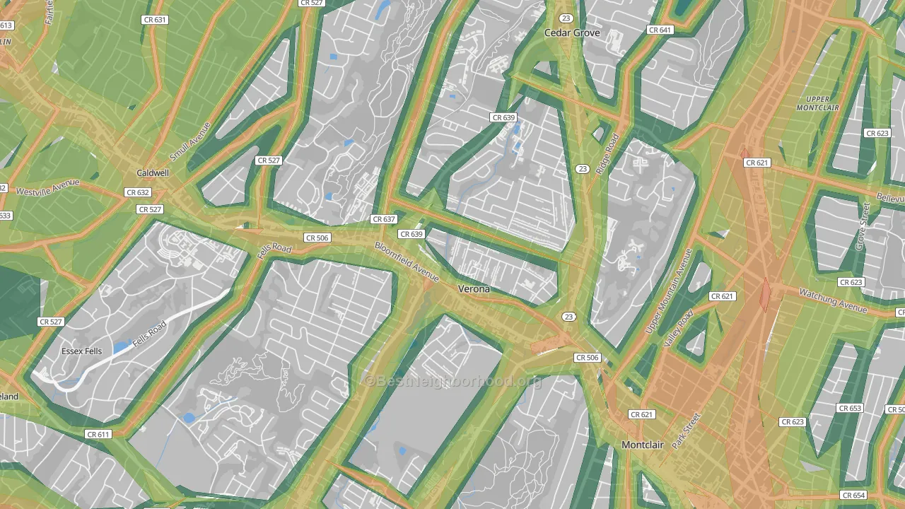 Verona, NJ Map of Noise Levels in Verona