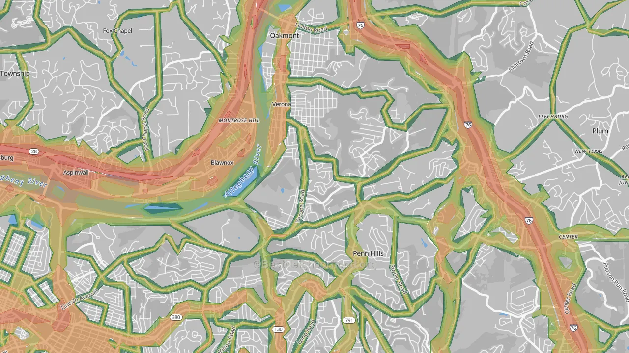 Verona, PA Map of Noise Levels in Verona