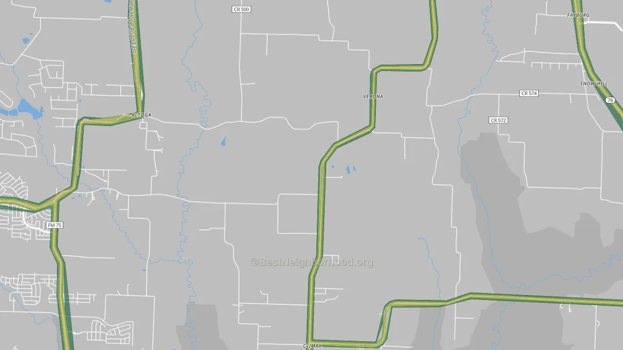 Verona, TX Map of Noise Levels in Verona