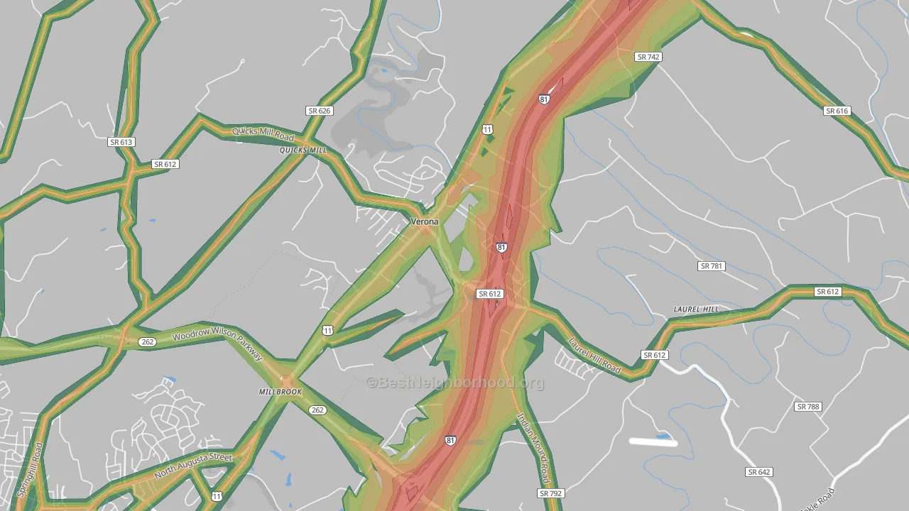 Verona, VA Map of Noise Levels in Verona