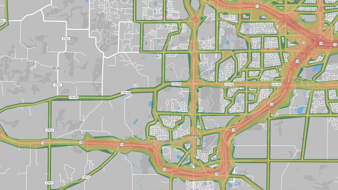 Verona, WI Map of Noise Levels in Verona