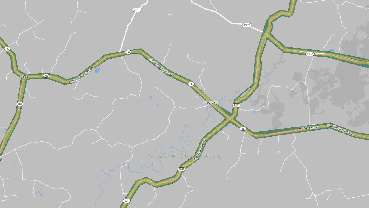 Vertrees, KY Map of Noise Levels in Vertrees