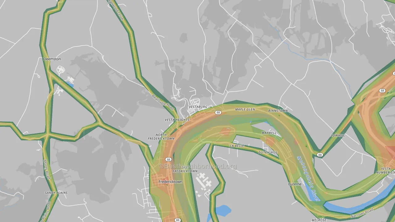Vestaburg, PA Map of Noise Levels in Vestaburg