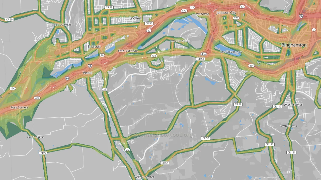 Vestal, NY Map of Noise Levels in Vestal