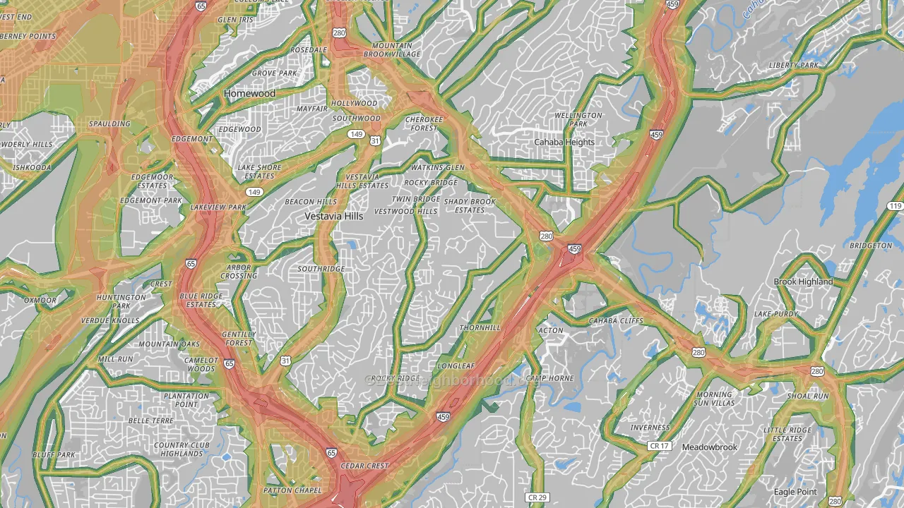 Vestavia Hills, AL Map of Noise Levels in Vestavia Hills
