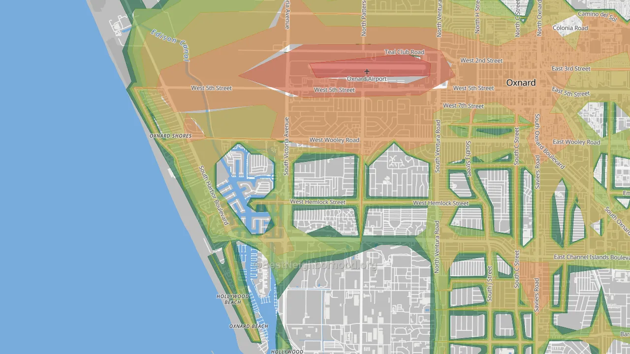 Via Marina, Oxnard, CA Map of Noise Levels in Via Marina