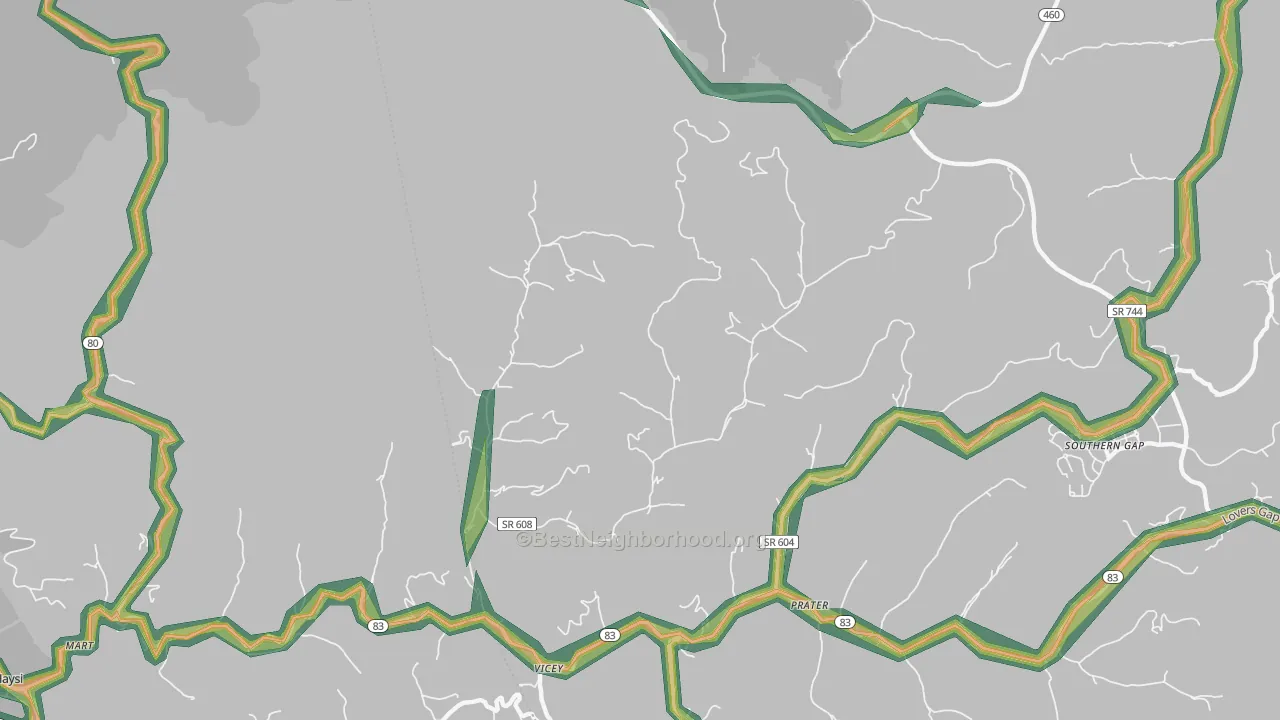 Vicey, VA Map of Noise Levels in Vicey