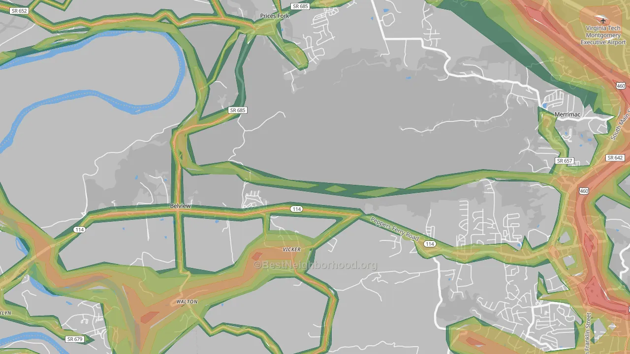 Vicker, VA Map of Noise Levels in Vicker