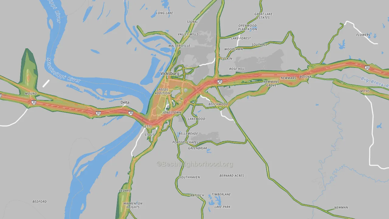 Vicksburg, MS Map of Noise Levels in Vicksburg