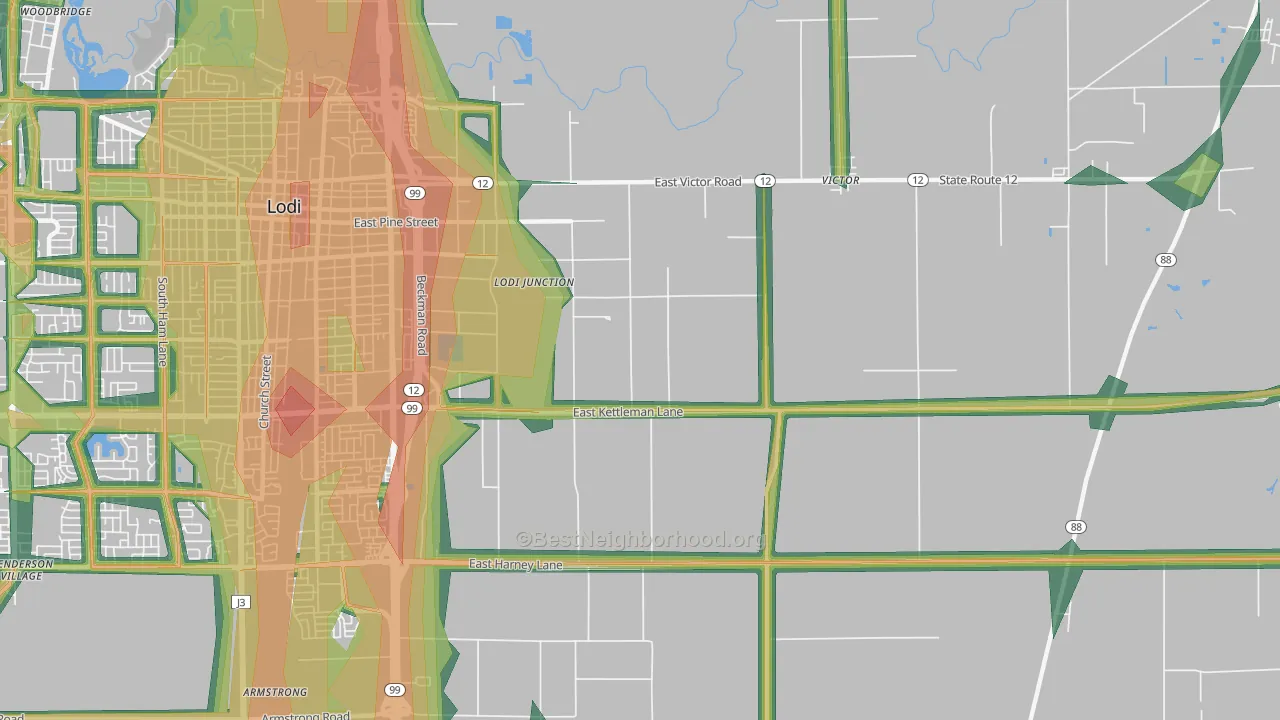 Victor, CA Map of Noise Levels in Victor