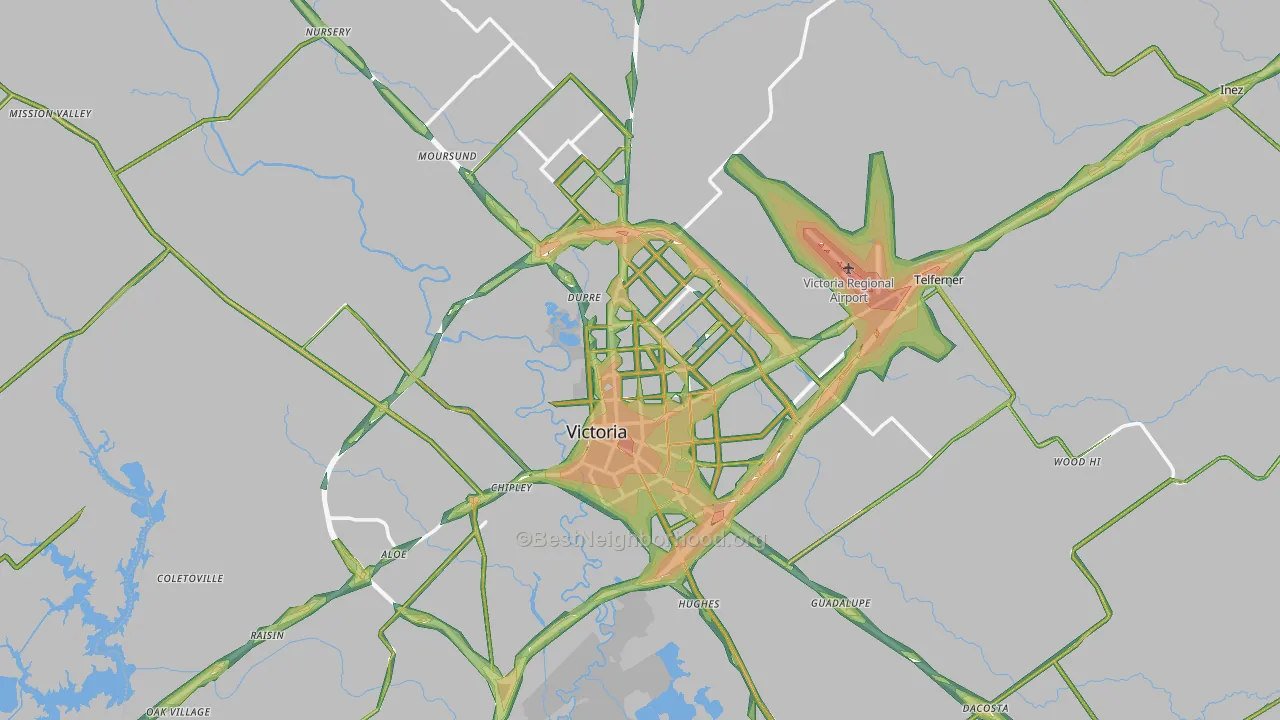Victoria County, TX Map of Noise Levels in Victoria County