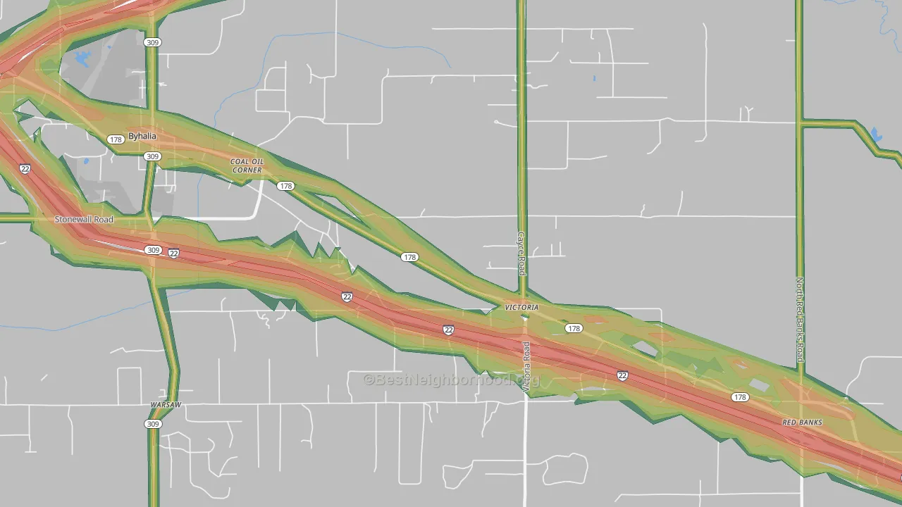 Victoria, MS Map of Noise Levels in Victoria