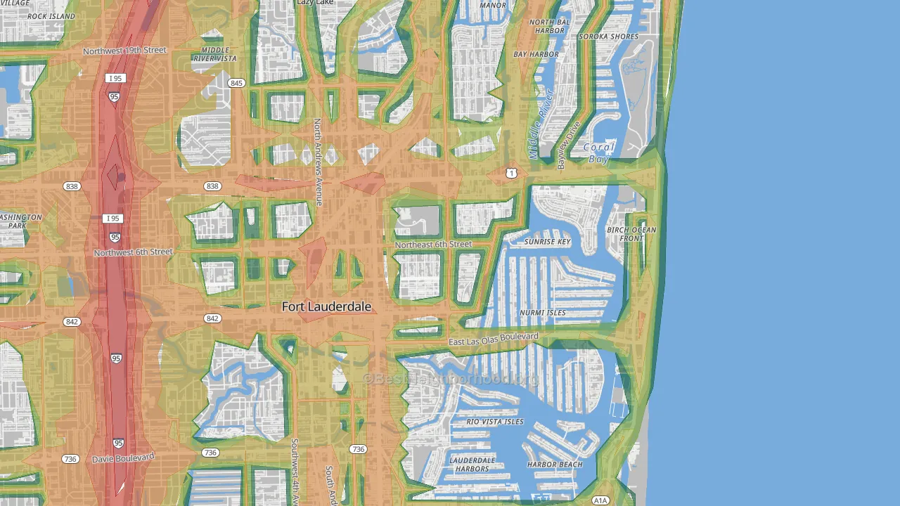 Victoria Park, Fort Lauderdale, FL Map of Noise Levels in Victoria Park