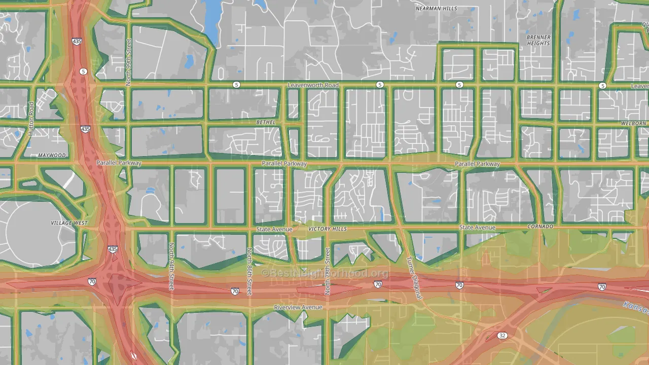 Victory Hills, Kansas City, KS Map of Noise Levels in Victory Hills