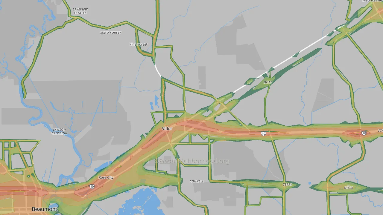 Vidor, TX Map of Noise Levels in Vidor