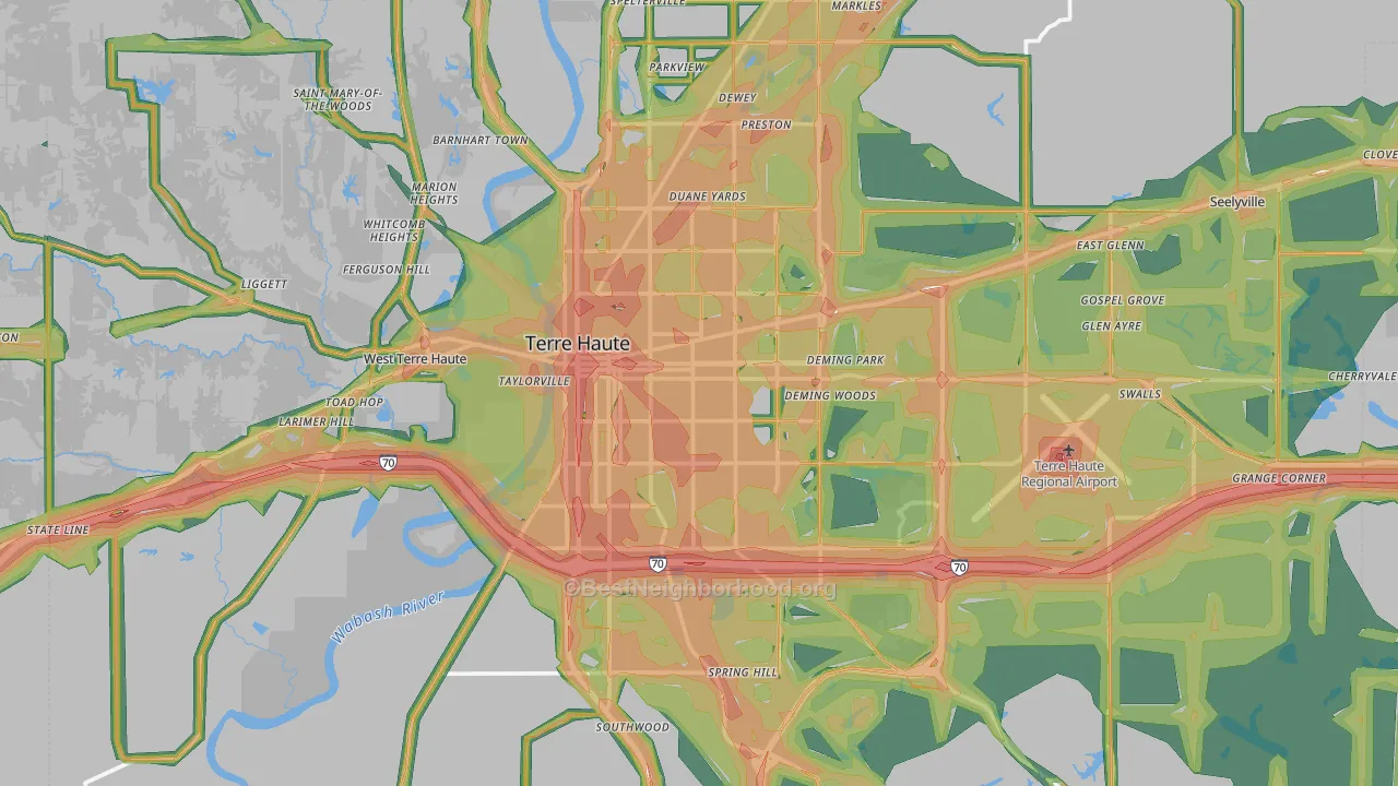 Vigo County, IN Map of Noise Levels in Vigo County