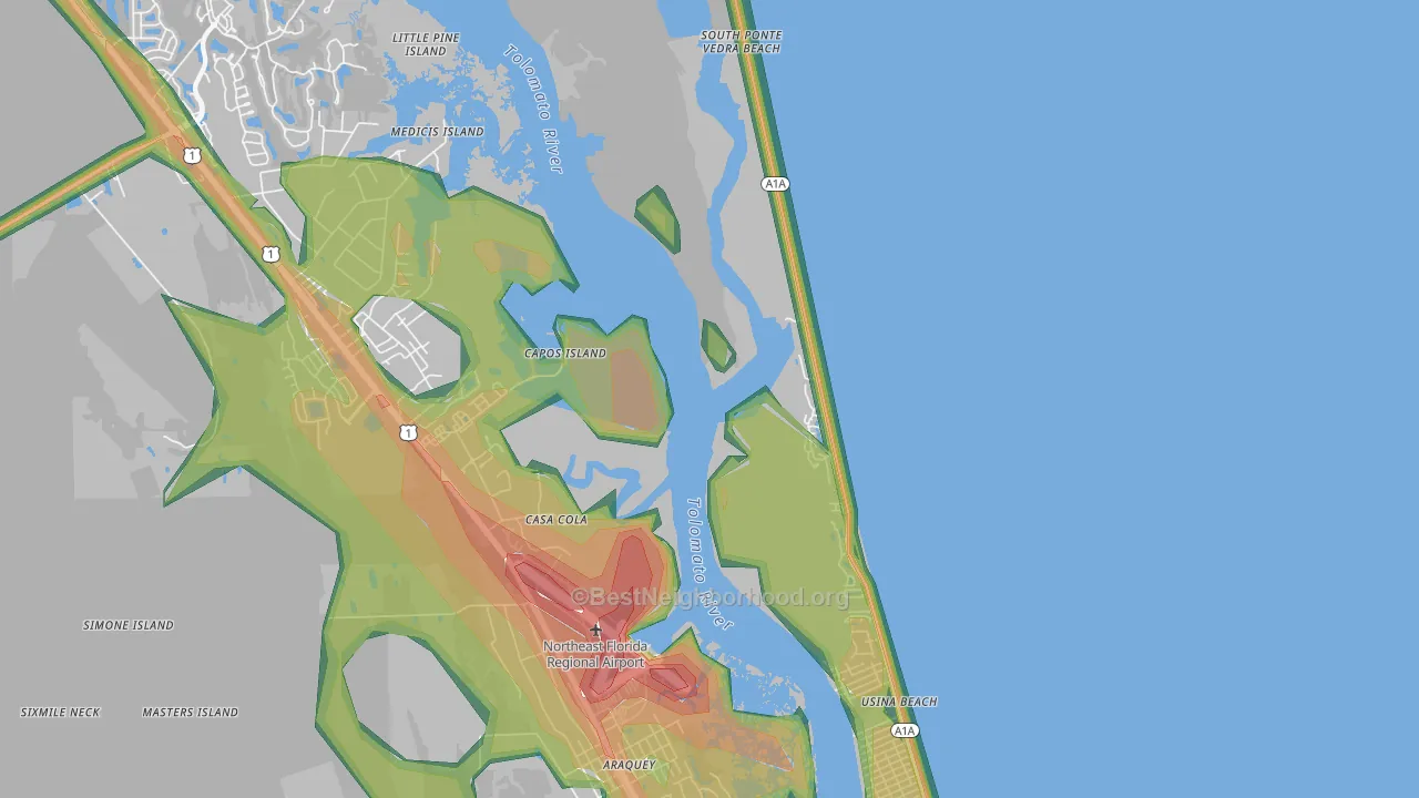Vilano Beach, FL Map of Noise Levels in Vilano Beach