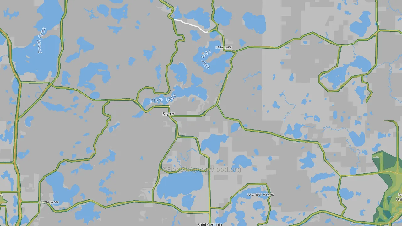 Vilas County, WI Map of Noise Levels in Vilas County