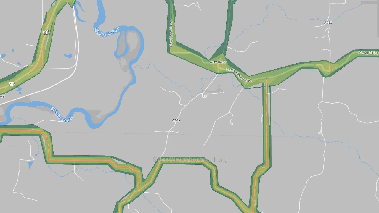 Vilas, IN Map of Noise Levels in Vilas