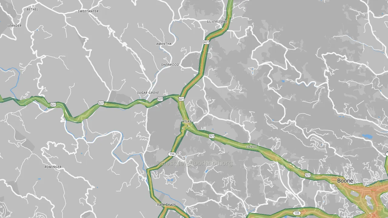 Vilas, NC Map of Noise Levels in Vilas