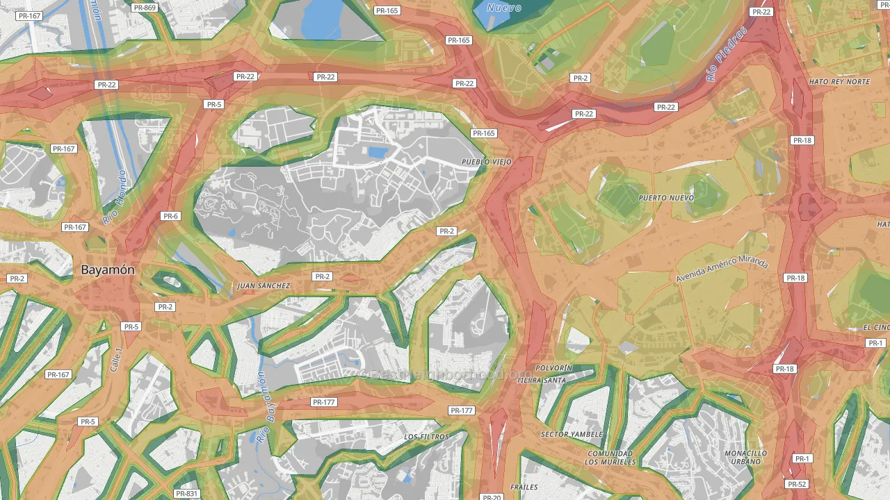 Villa Caparra, Guaynabo, PR Map of Noise Levels in Villa Caparra