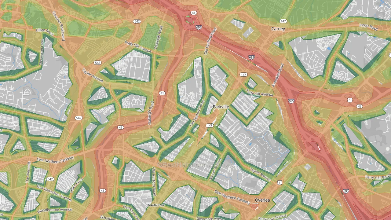 Villa Cresta, Parkville, MD Map of Noise Levels in Villa Cresta