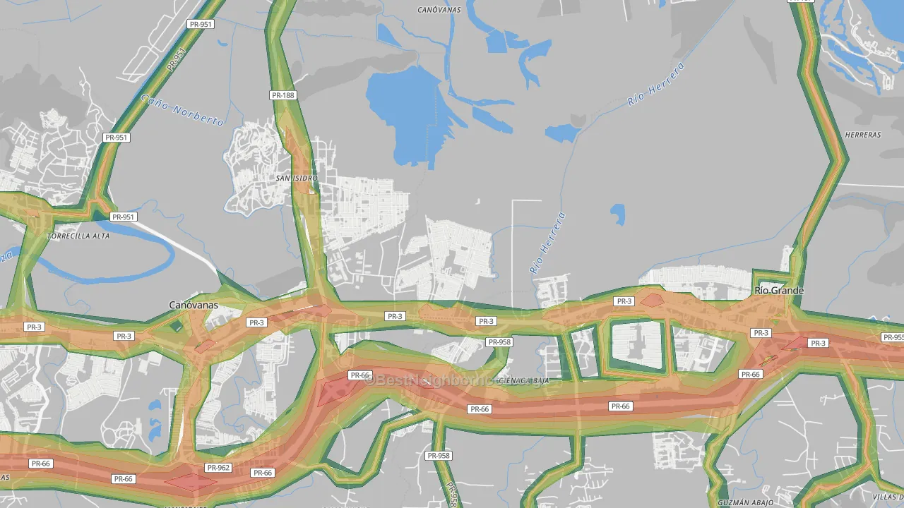Villa de Loiza, Rio Grande, PR Map of Noise Levels in Villa de Loiza