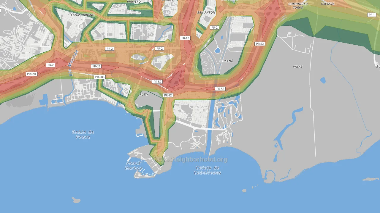 Villa del Carmen, Ponce, PR Map of Noise Levels in Villa del Carmen
