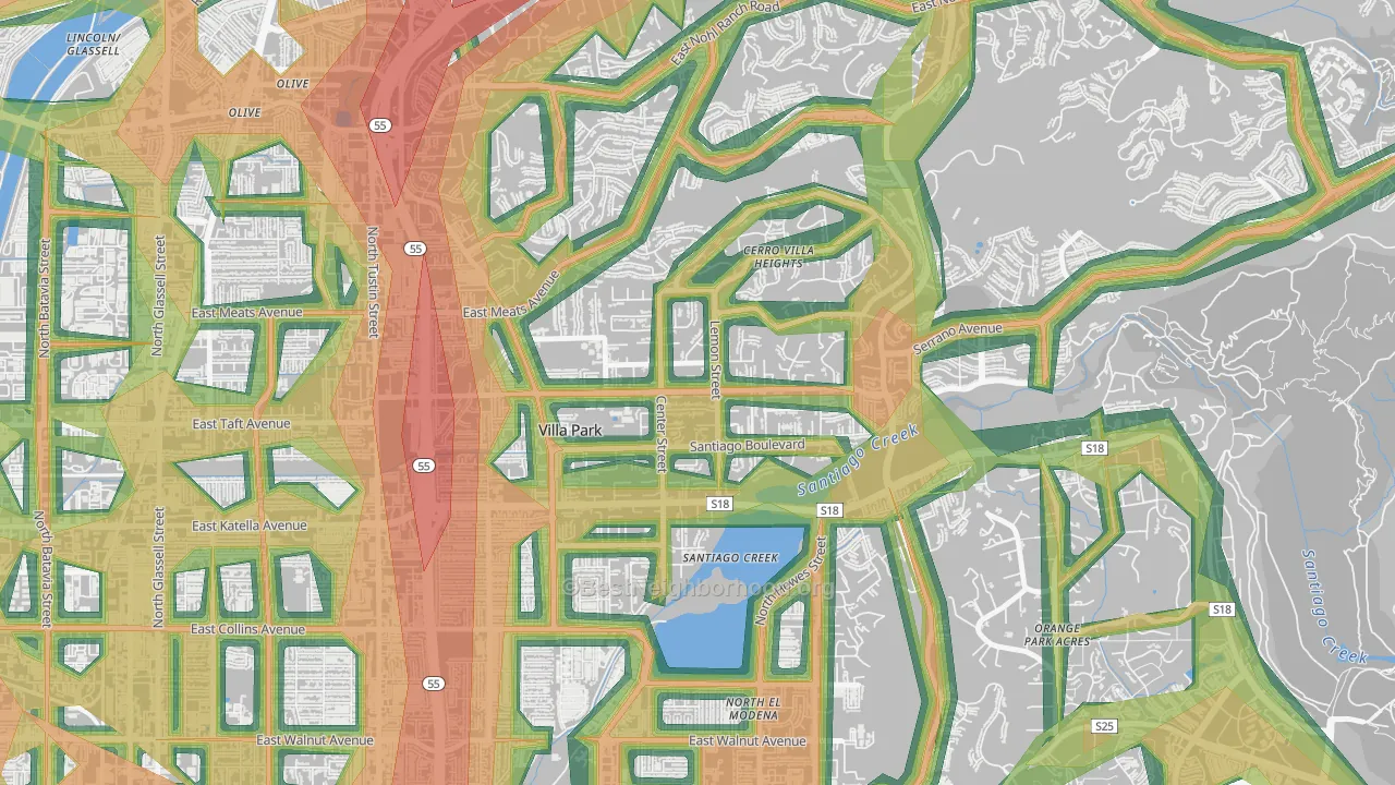 Villa Park, CA Map of Noise Levels in Villa Park