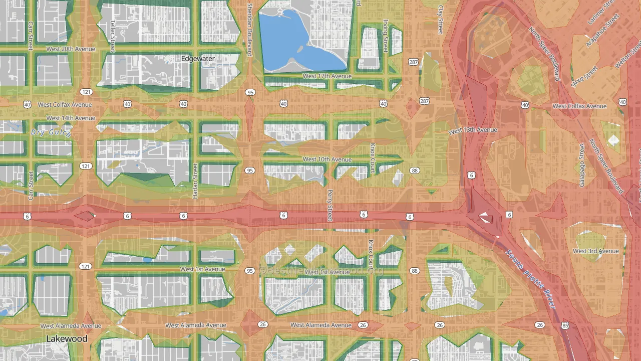 Villa Park, Denver, CO Map of Noise Levels in Villa Park
