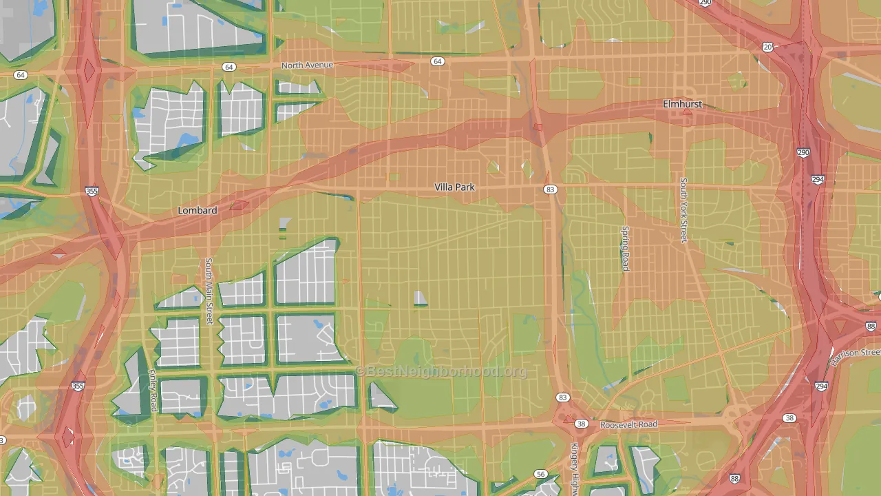 Villa Park, IL Map of Noise Levels in Villa Park