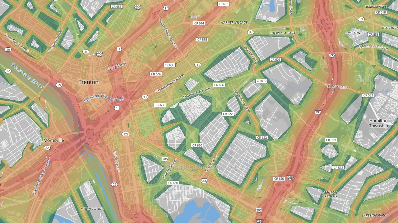 Villa Park, Trenton, NJ Map of Noise Levels in Villa Park