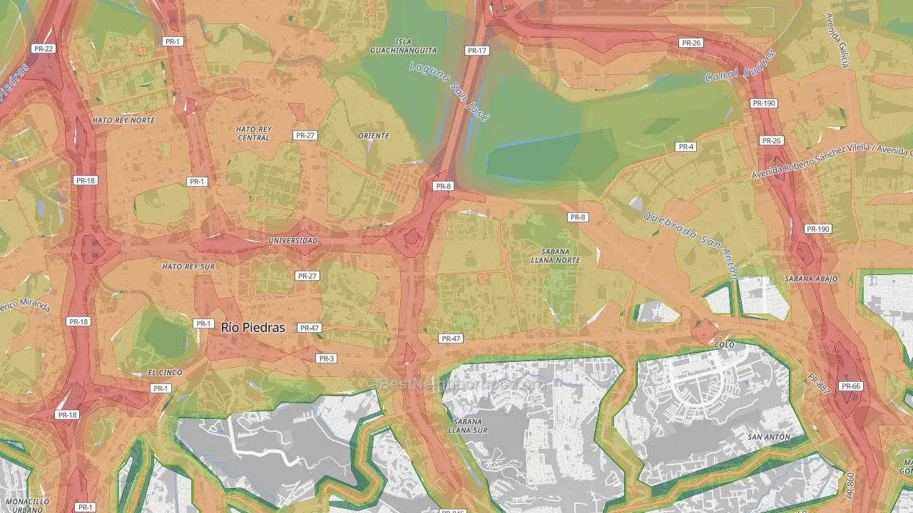 Villa Prades, San Juan, PR Map of Noise Levels in Villa Prades