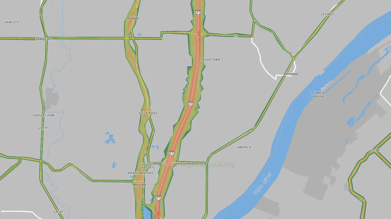 Villa Ridge, IL Map of Noise Levels in Villa Ridge