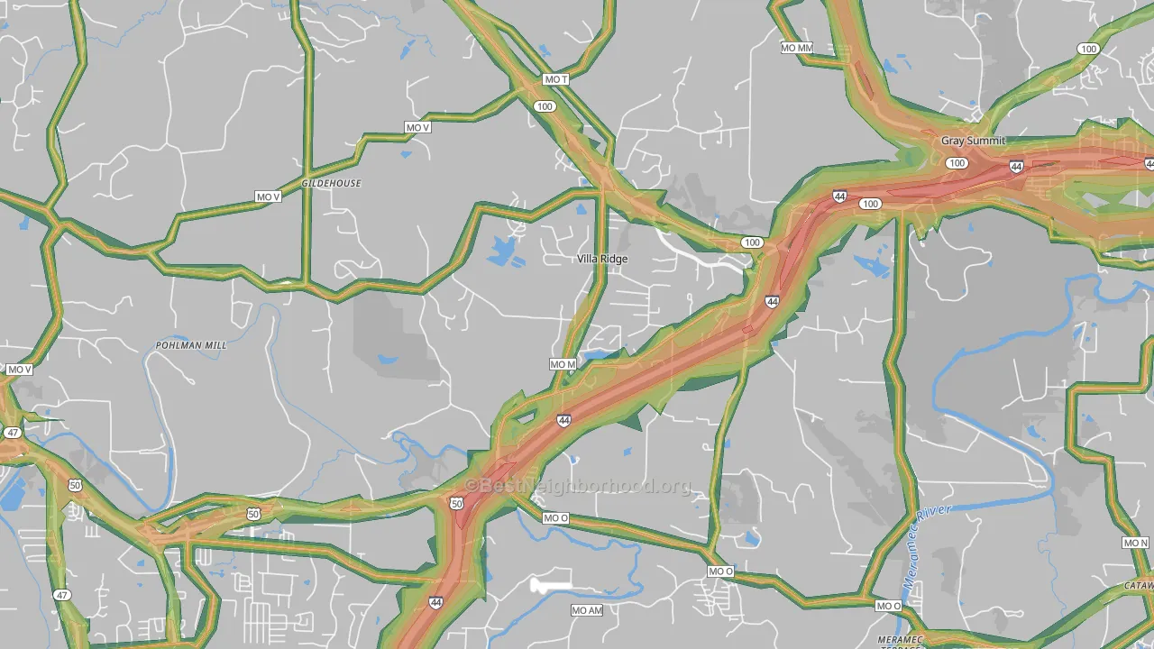 Villa Ridge, MO Map of Noise Levels in Villa Ridge