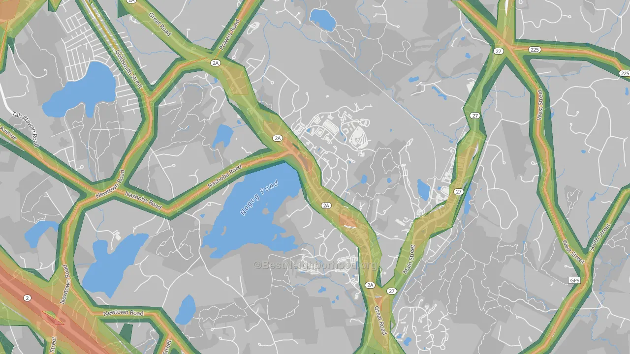 Village Of Nagog Woods, MA Map of Noise Levels in Village Of Nagog Woods