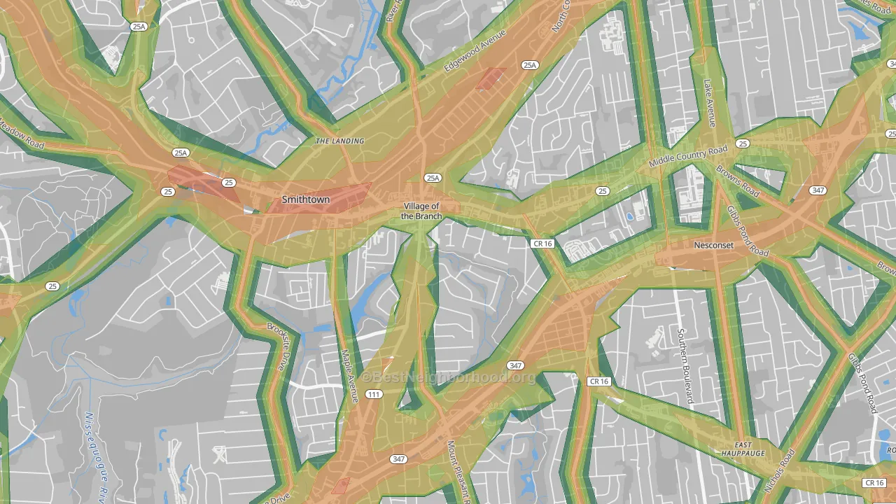Village of the Branch, NY Map of Noise Levels in Village of the Branch