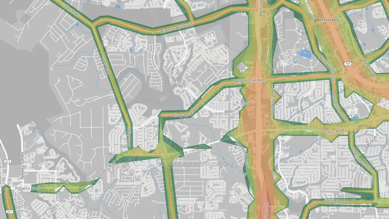 Villages of Westcreek, San Antonio, TX Map of Noise Levels in Villages of Westcreek