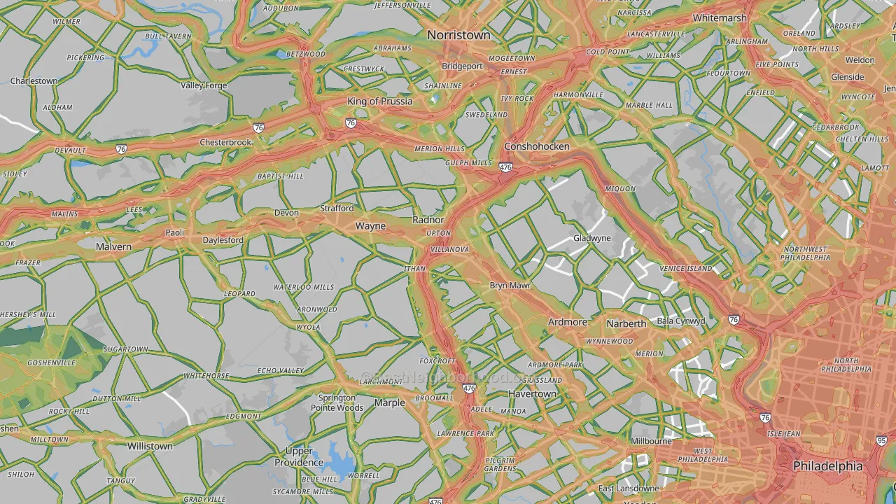 Villanova, PA Map of Noise Levels in Villanova