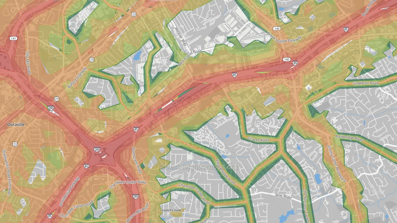 Villas at Norcross, Norcross, GA Map of Noise Levels in Villas at Norcross