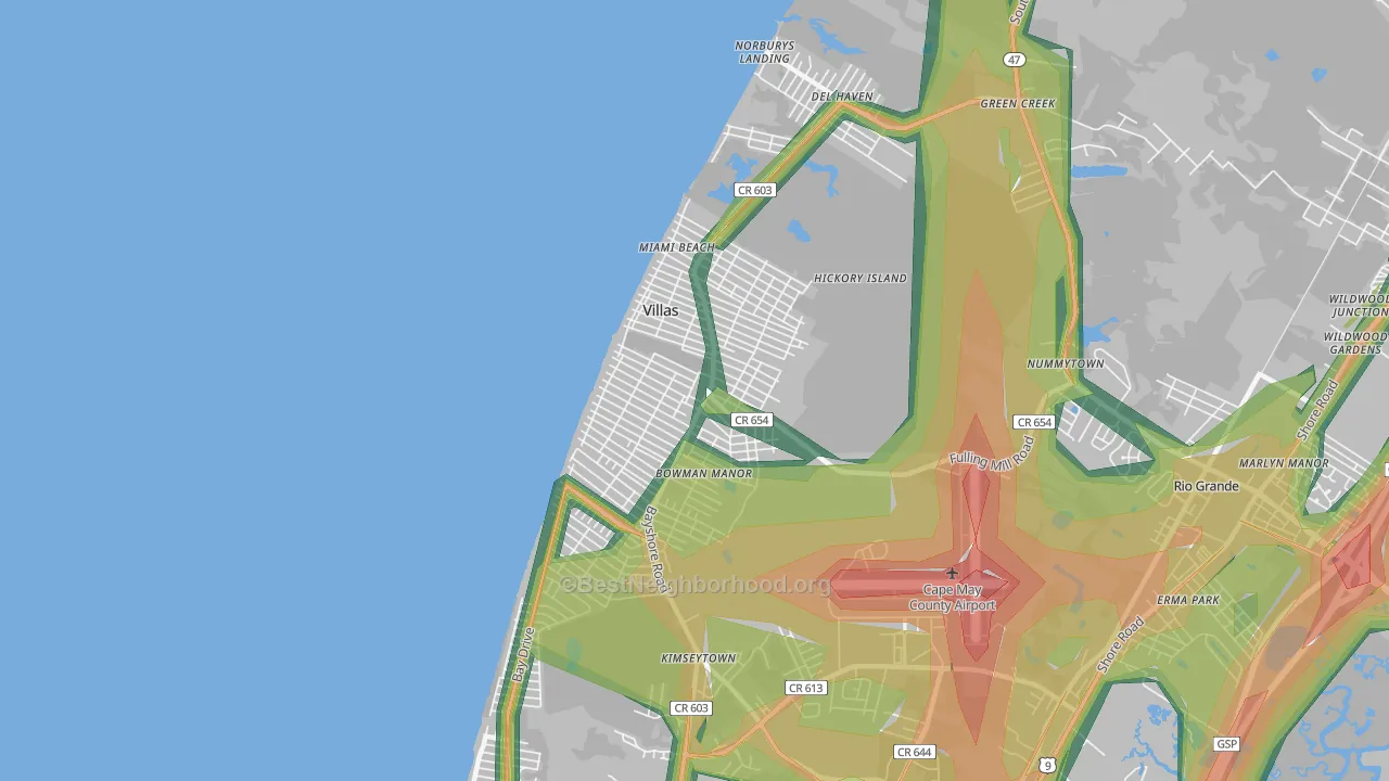 Villas, NJ Map of Noise Levels in Villas